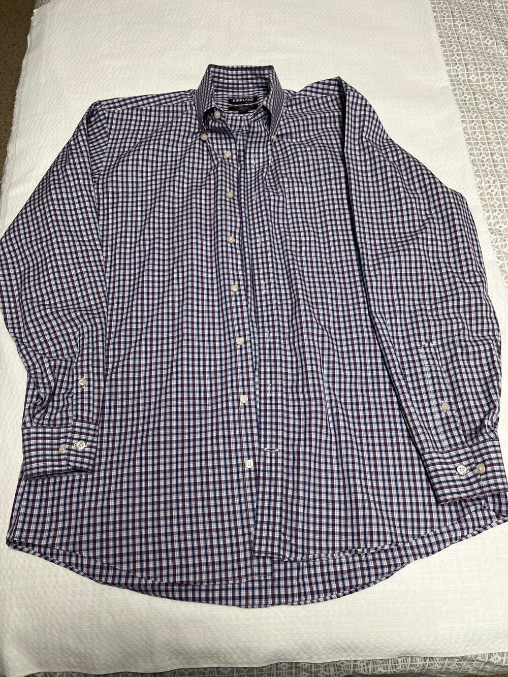 Kirkland Men's Long Sleeve Dress Shirt 16-34/35 Multicolor Plaid No Iron